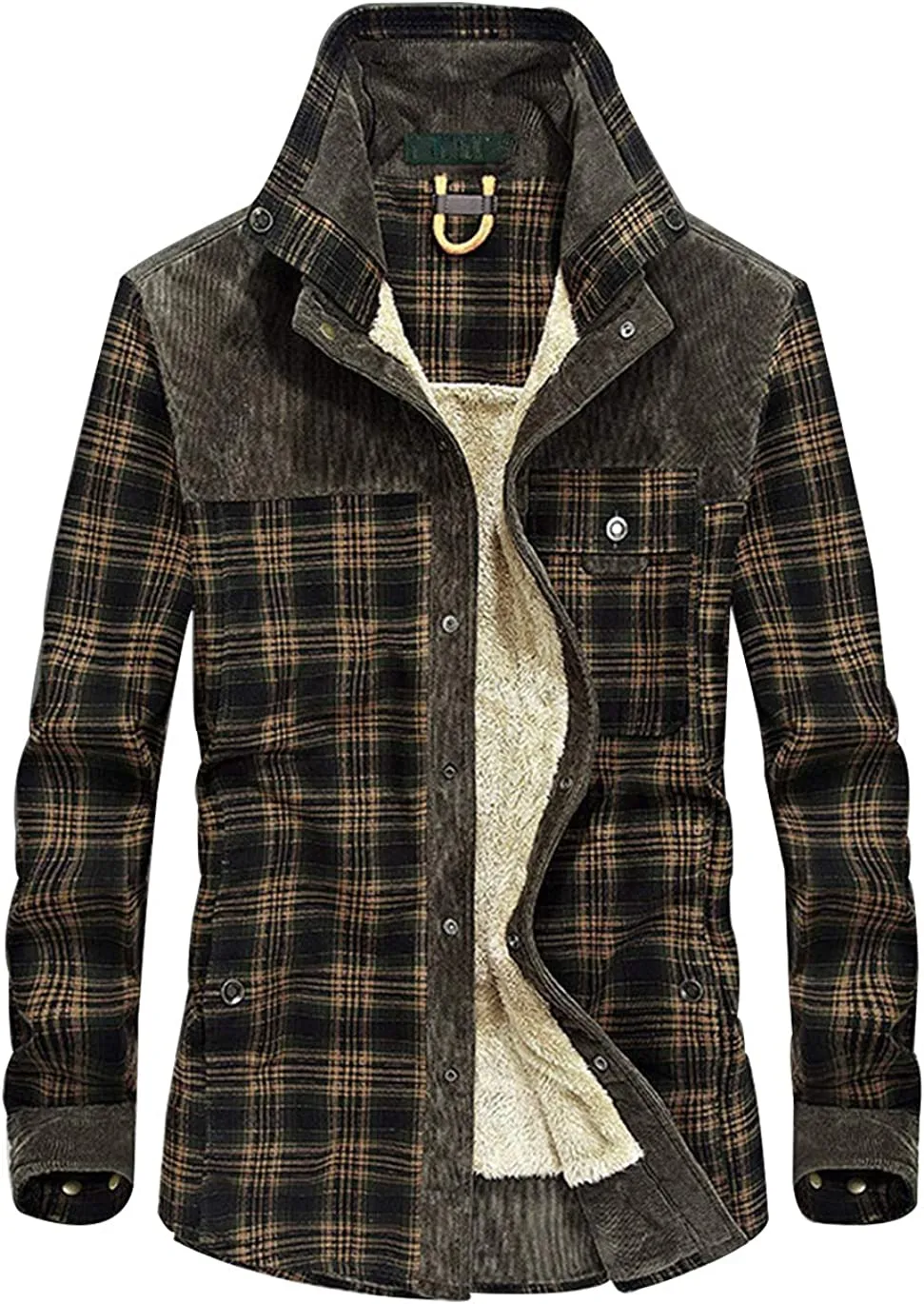 Men's Long Sleeve Sherpa Lined Shirt Jacket Flannel Plaid Fleece Coats