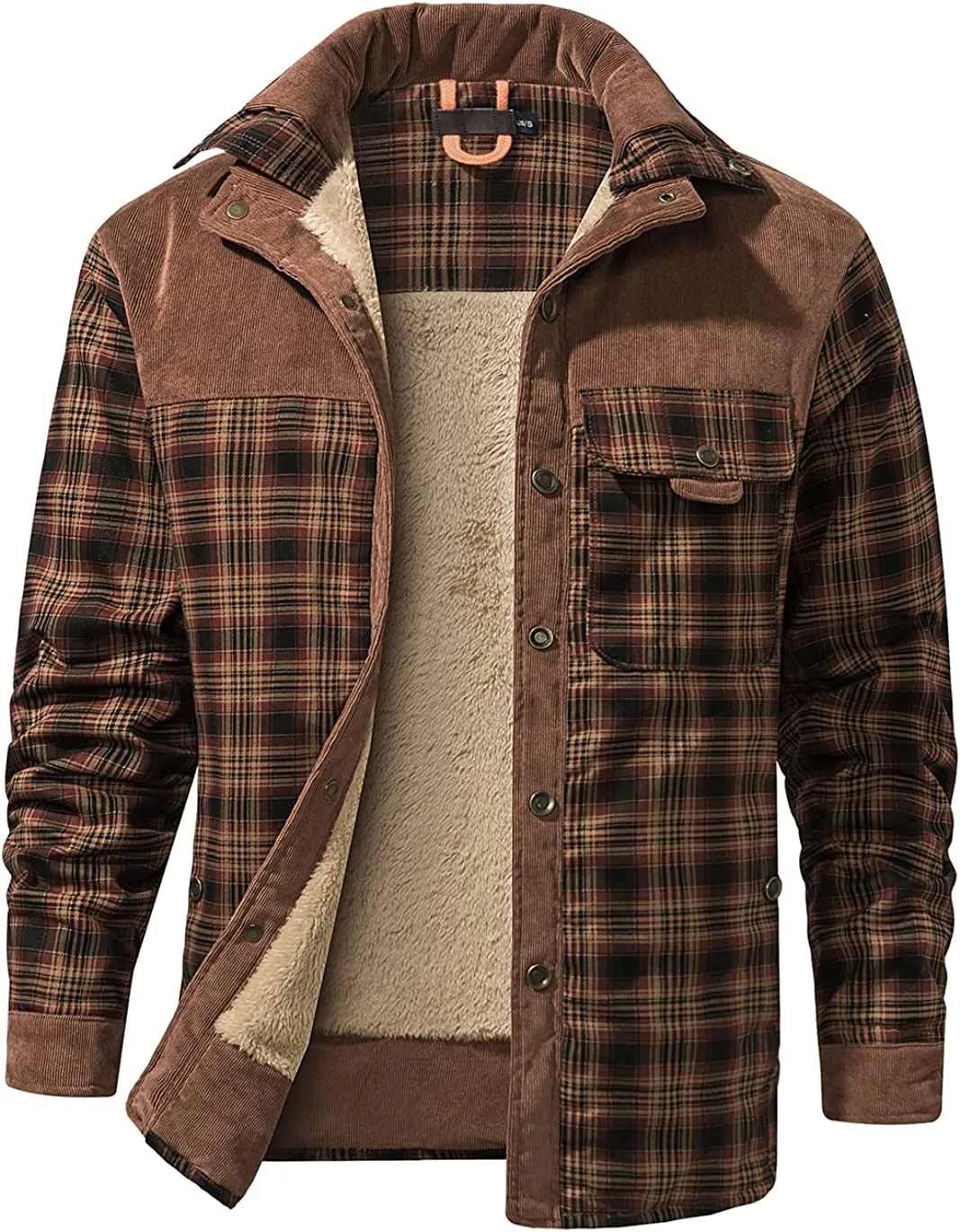 Men's Long Sleeve Sherpa Lined Shirt Jacket Flannel Plaid Fleece Coats