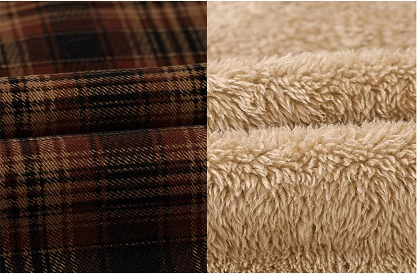 Men's Long Sleeve Sherpa Lined Shirt Jacket Flannel Plaid Fleece Coats