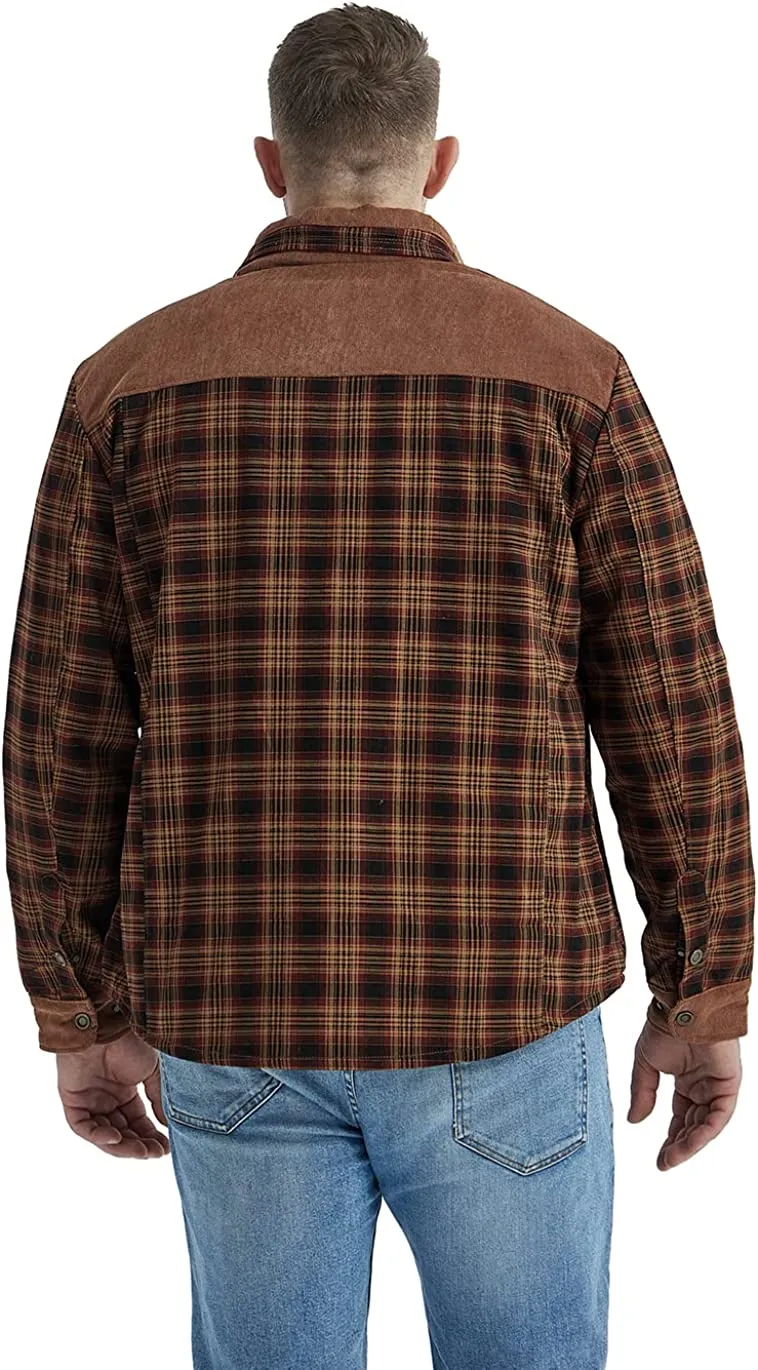 Men's Long Sleeve Sherpa Lined Shirt Jacket Flannel Plaid Fleece Coats