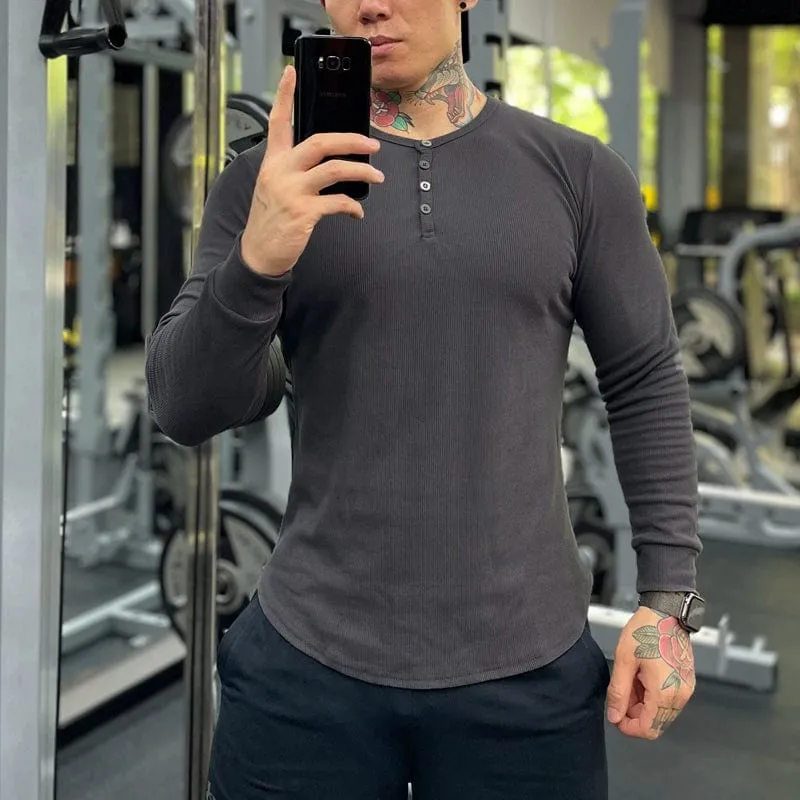 Men's  Long-Sleeved  T-Shirts Henley Shirt