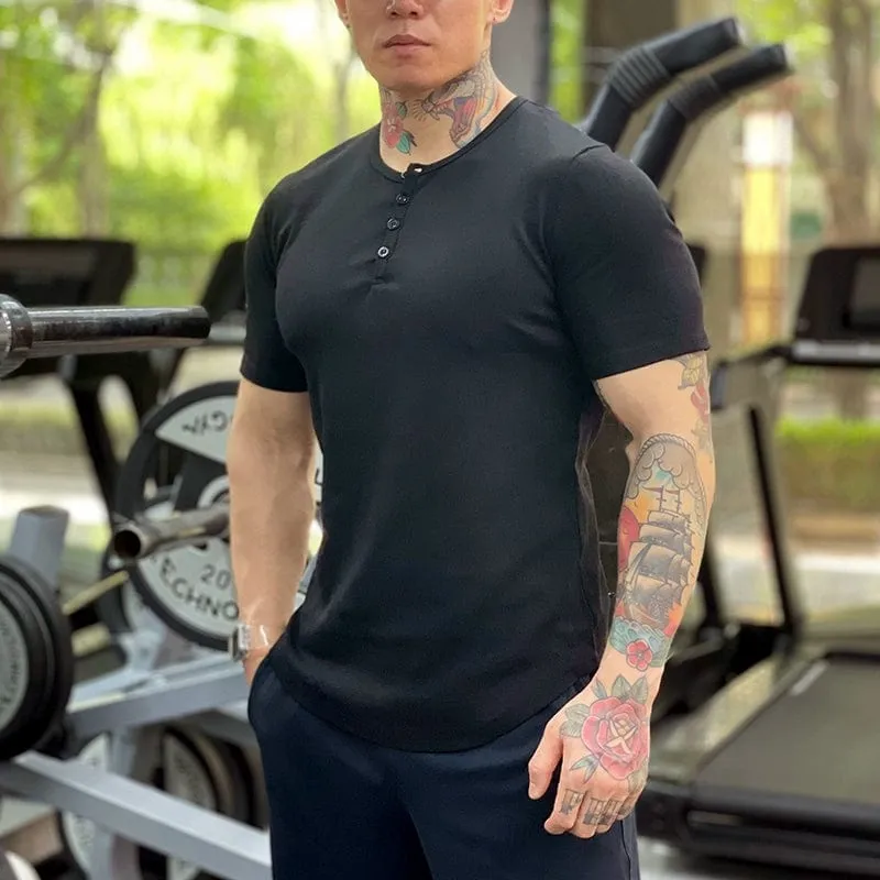 Men's  Long-Sleeved  T-Shirts Henley Shirt