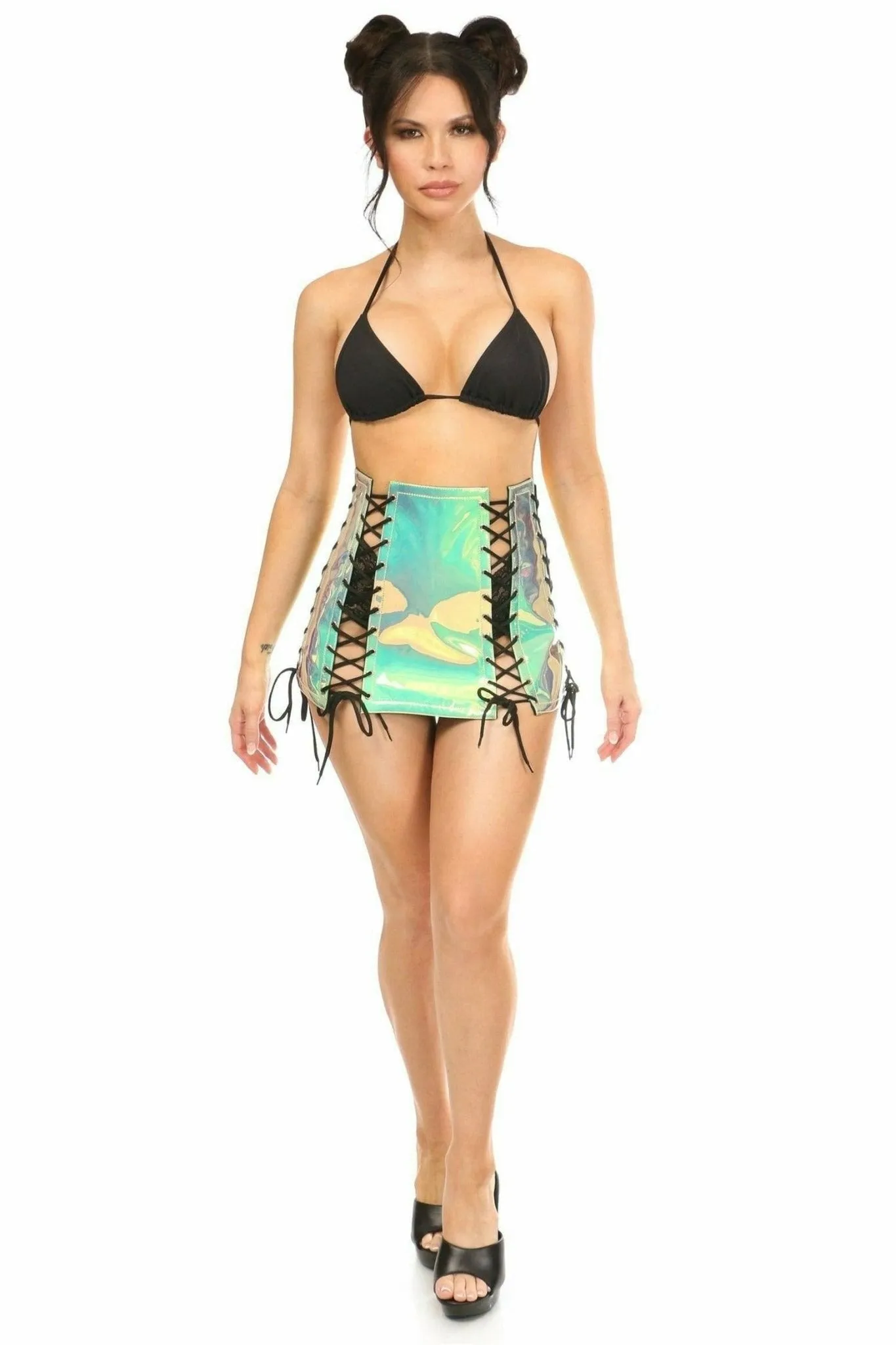 Mint Hologram Lace-Up Skirt