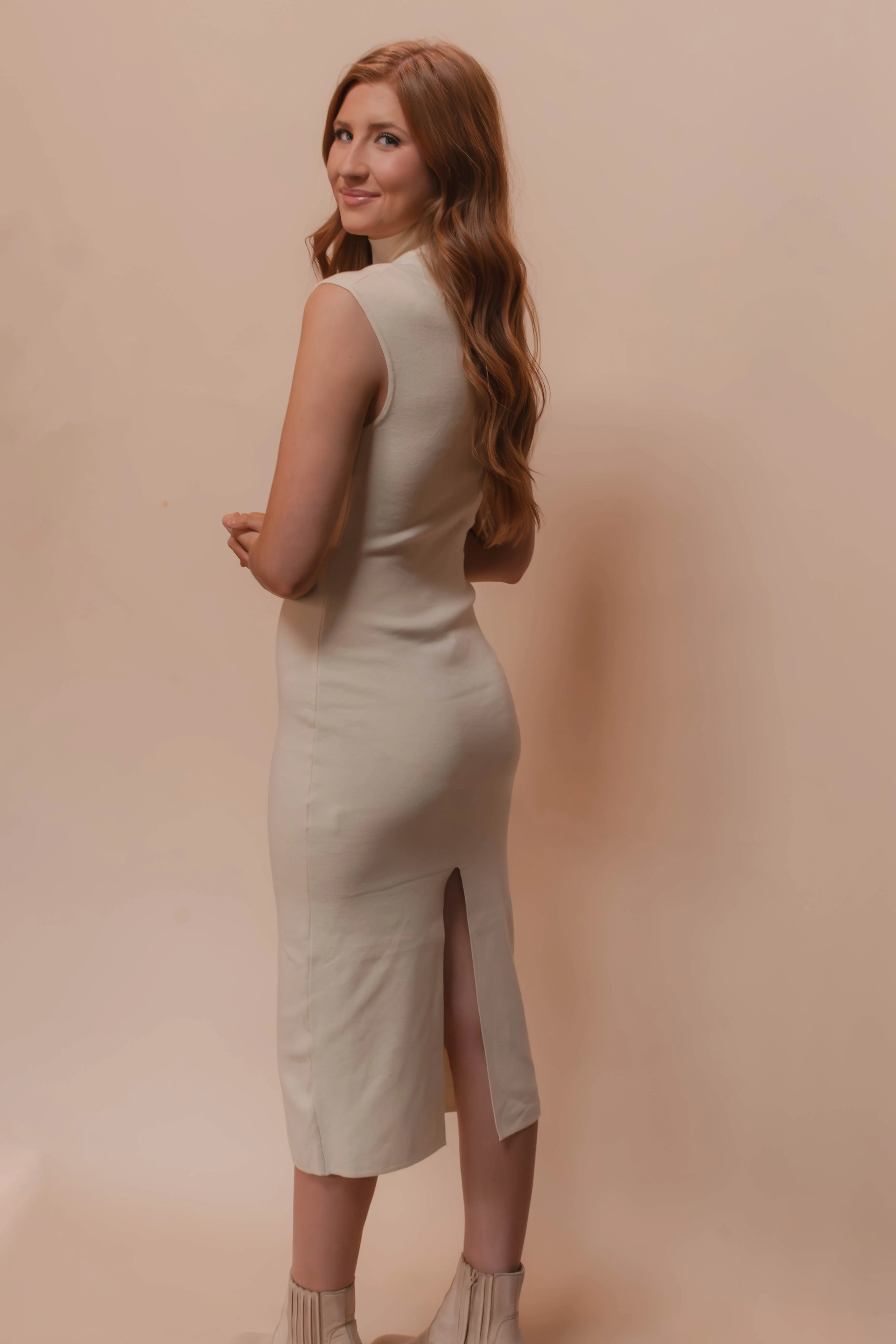 mock neck midi dress