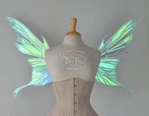 Morgana Iridescent Fairy Wings in Aquamarine with Pearl Veins and Glittered Flocking