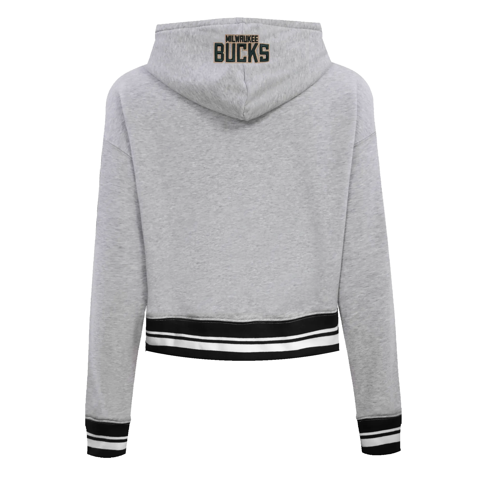 NBA MILWAUKEE BUCKS SCRIPT TAIL WOMEN'S RIB FLC CROPPED PO HOODIE (HEATHER GRAY/BLACK)