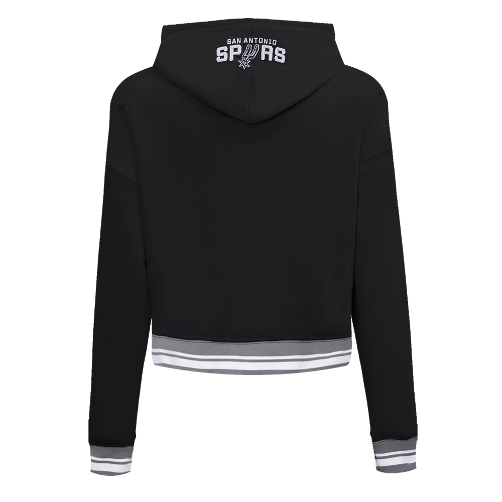 NBA SAN ANTONIO SPURS SCRIPT TAIL WOMEN'S RIB FLC CROPPED PO HOODIE (BLACK/GRAY)