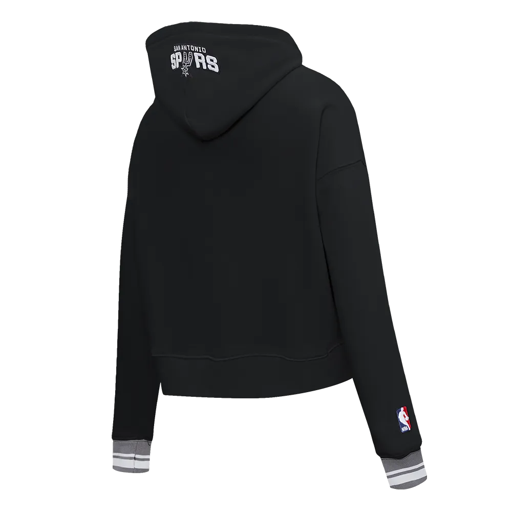 NBA SAN ANTONIO SPURS SCRIPT TAIL WOMEN'S RIB FLC CROPPED PO HOODIE (BLACK/GRAY)
