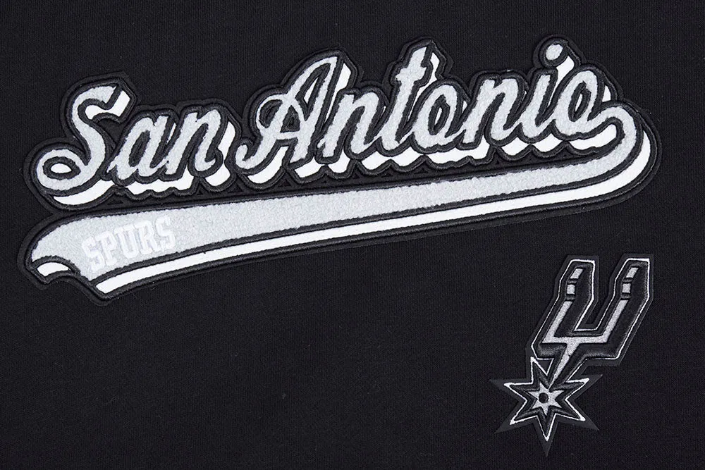 NBA SAN ANTONIO SPURS SCRIPT TAIL WOMEN'S RIB FLC CROPPED PO HOODIE (BLACK/GRAY)