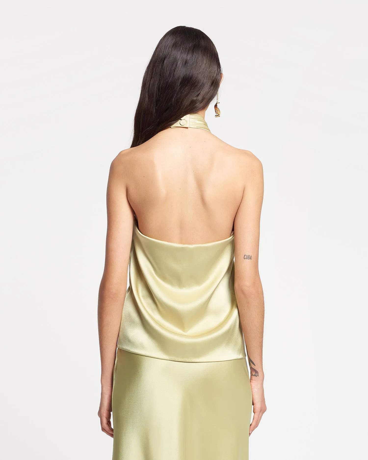 Neline - Draped Slip Satin Top - Lime Yellow