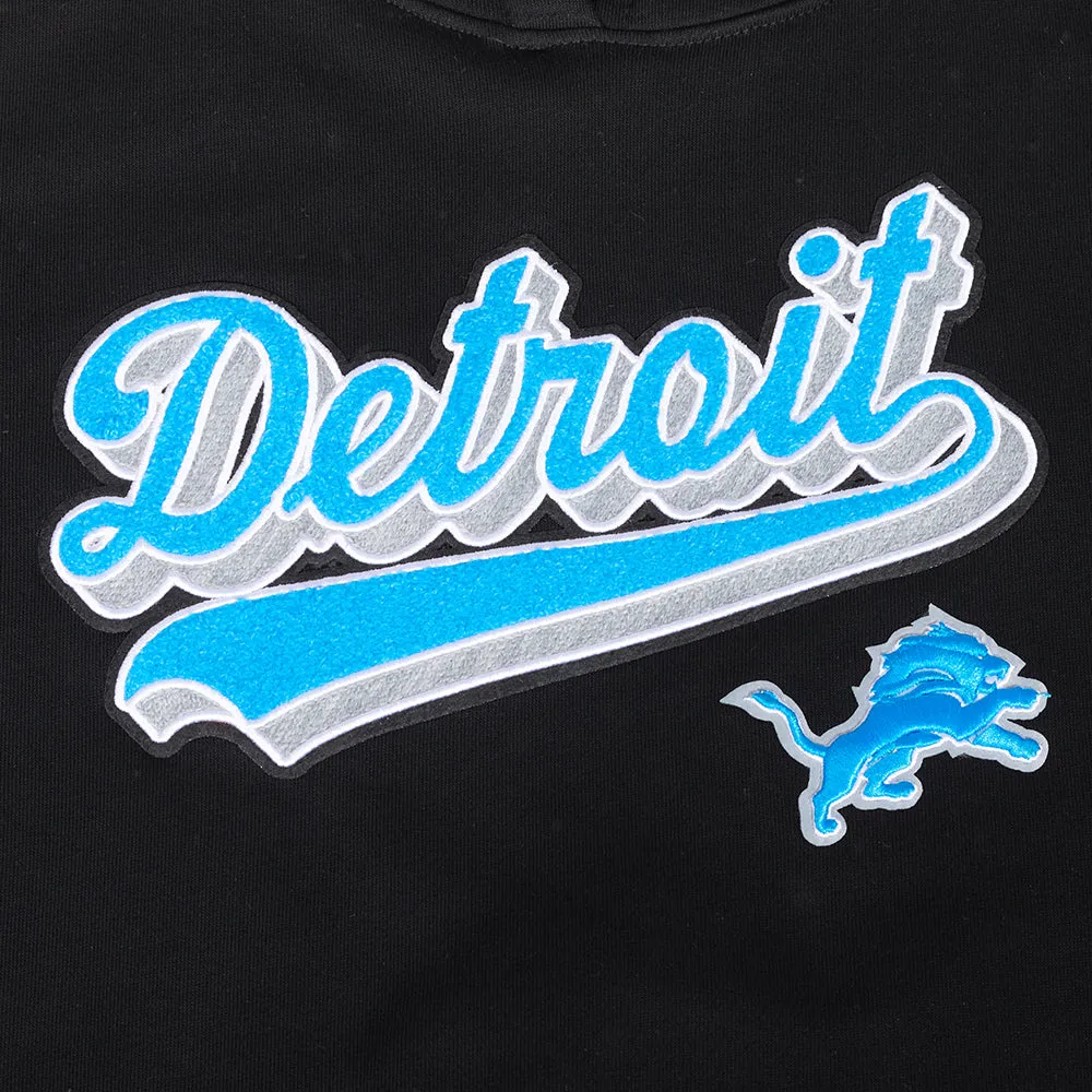 NFL DETROIT LIONS SCRIPT TAIL WOMEN'S RIB FLC CROPPED PO HOODIE (BLACK)