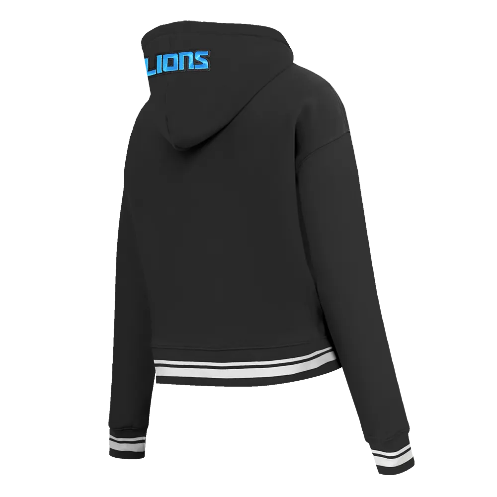 NFL DETROIT LIONS SCRIPT TAIL WOMEN'S RIB FLC CROPPED PO HOODIE (BLACK)
