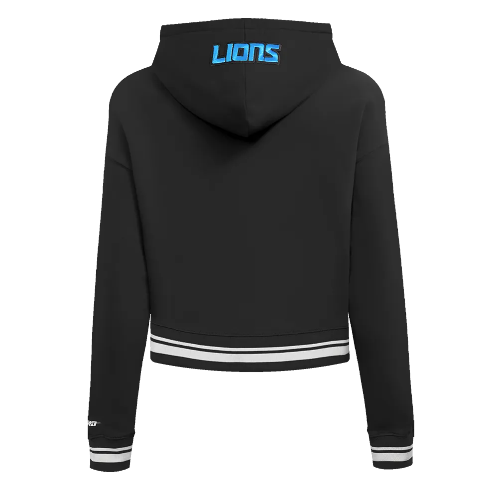 NFL DETROIT LIONS SCRIPT TAIL WOMEN'S RIB FLC CROPPED PO HOODIE (BLACK)