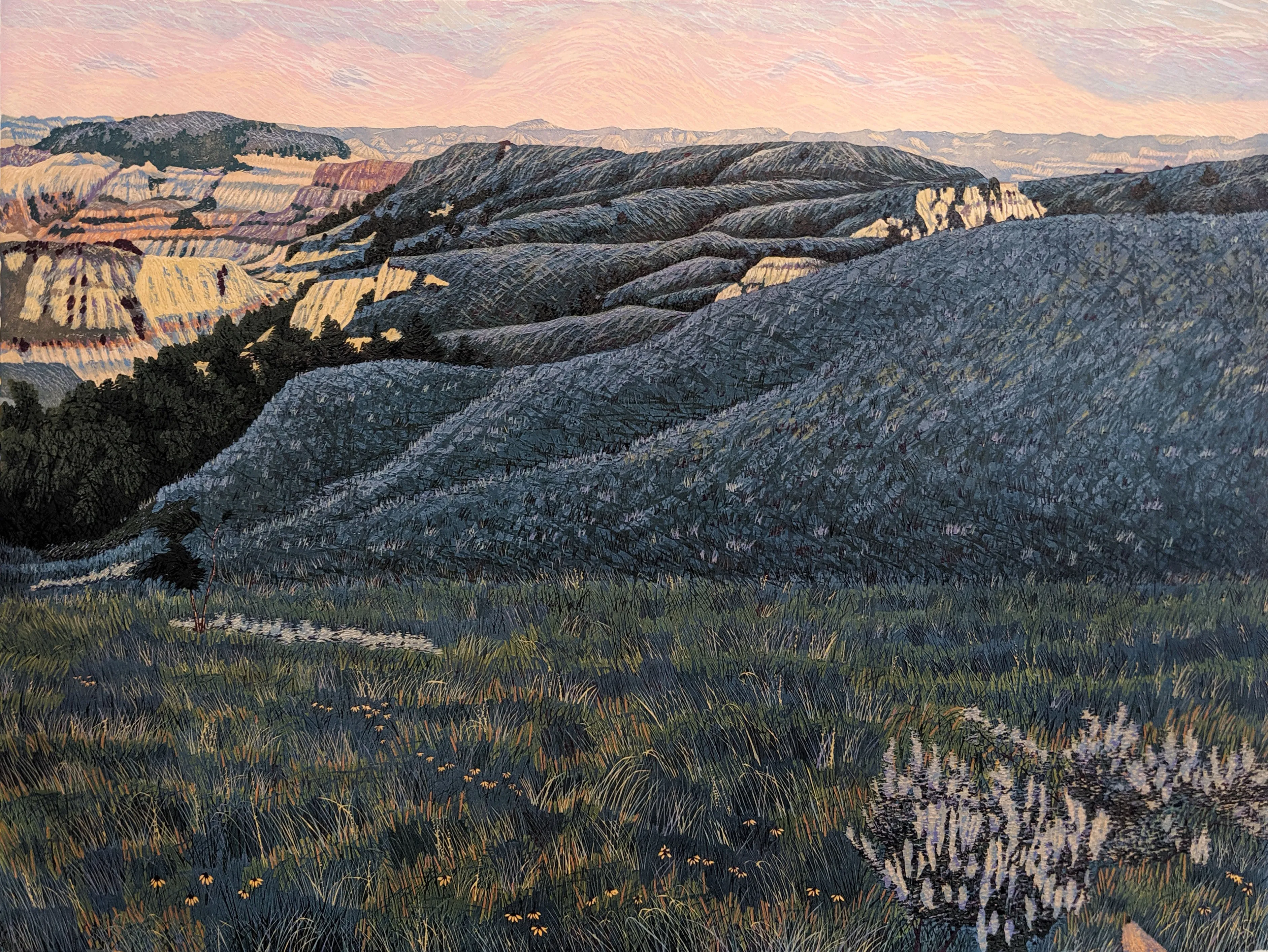North Dakota Prairies - Limited Edition Woodcut Reduction Signed - Artist Gordon Mortensen
