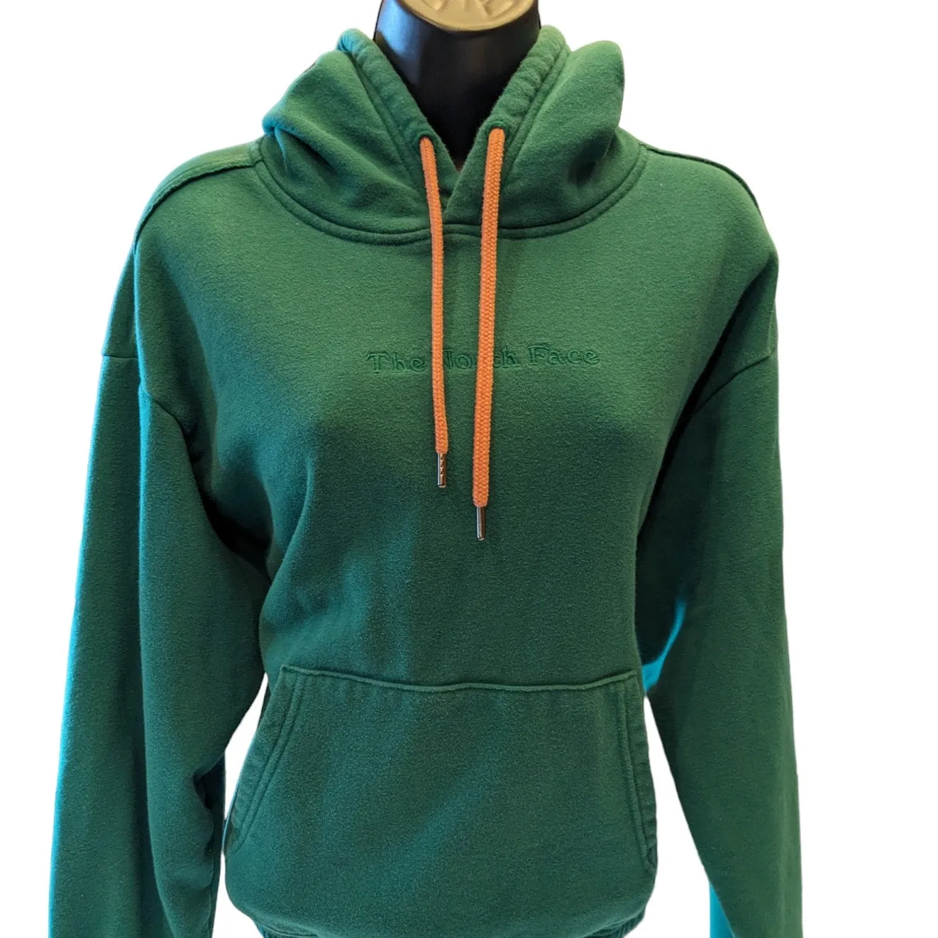 North Face Hoodie Womens Small Green Sweatshirt Pullover Kangaroo Pockets Sporty