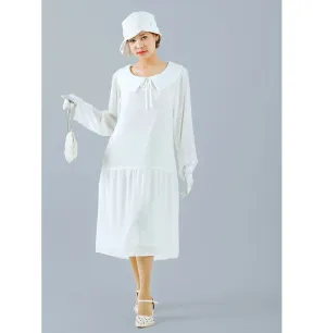 Off-white Gatsby dress with puritan collar and long sleeves