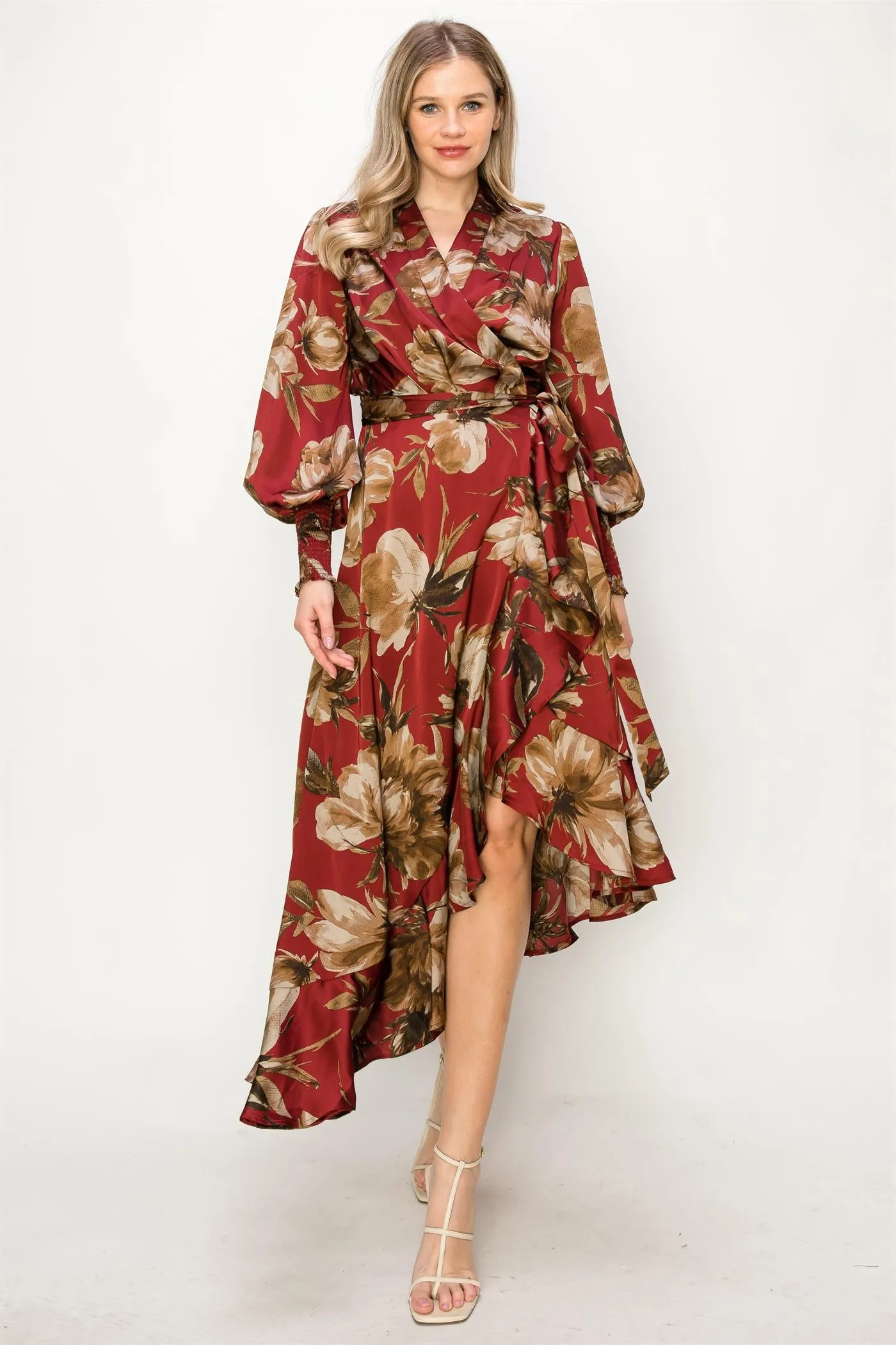 OL24A087-FLORAL WRAP UNBALANCED MAXI DRESS