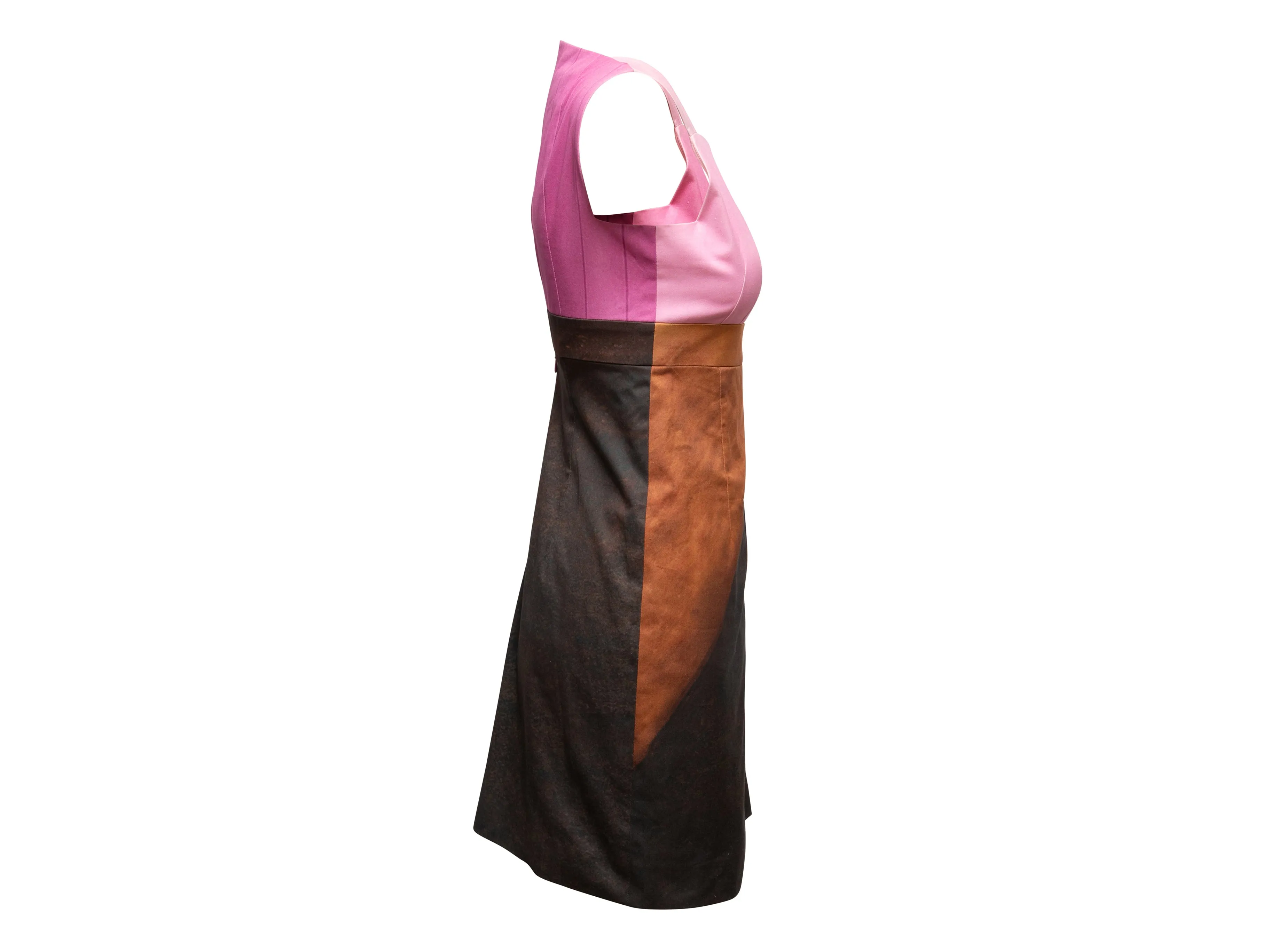 Pink & Brown Akris Sleeveless Color Block Dress Size US 2