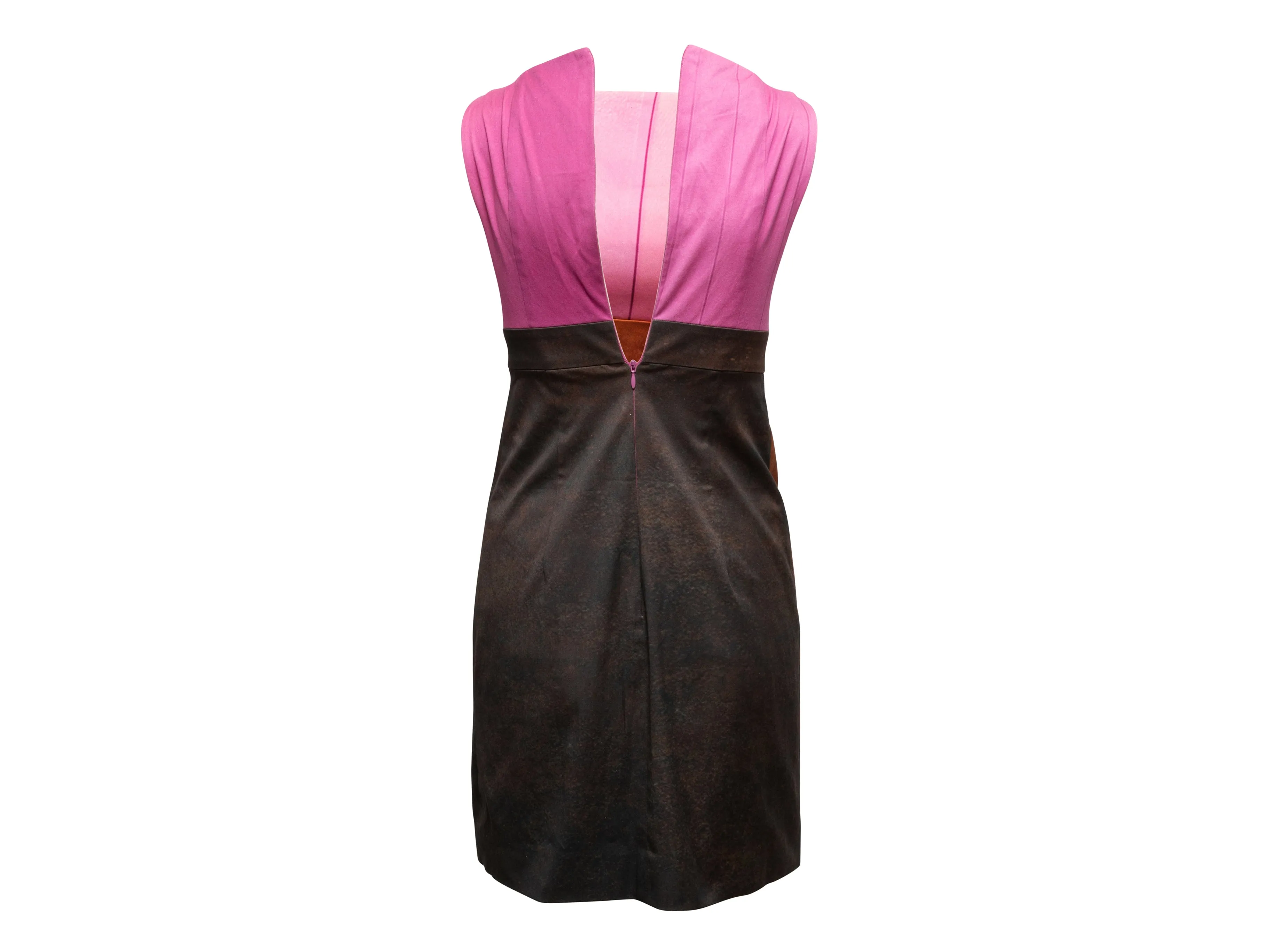 Pink & Brown Akris Sleeveless Color Block Dress Size US 2