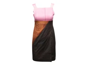 Pink & Brown Akris Sleeveless Color Block Dress Size US 2