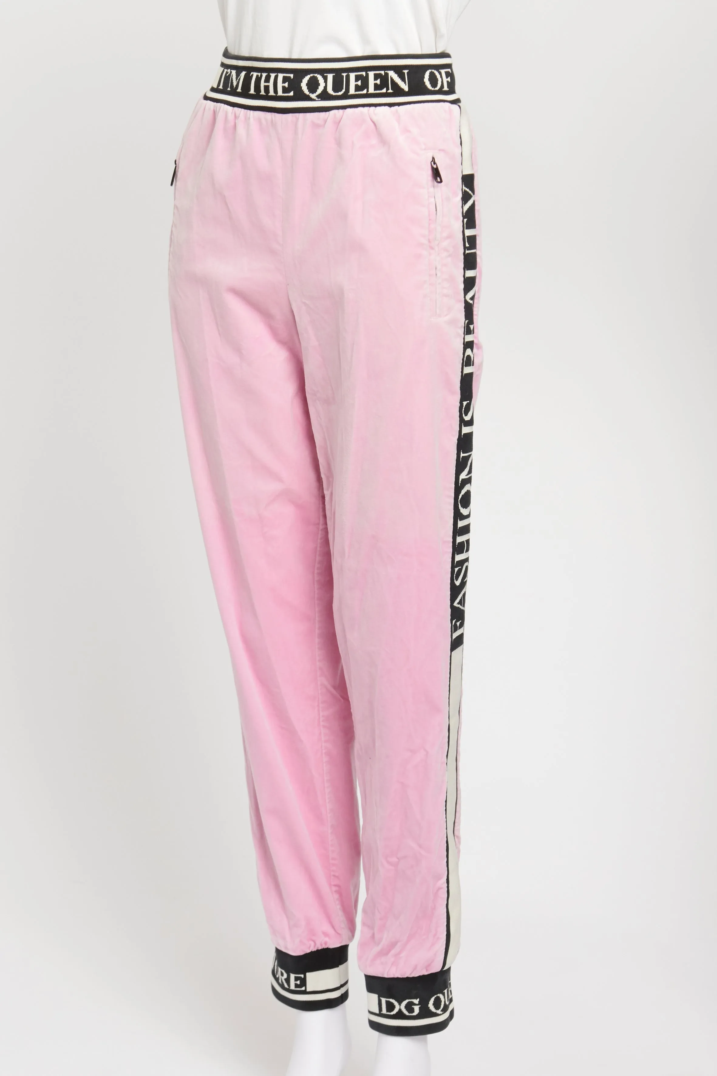 Pink and Black Velvet Preowned Track Pants