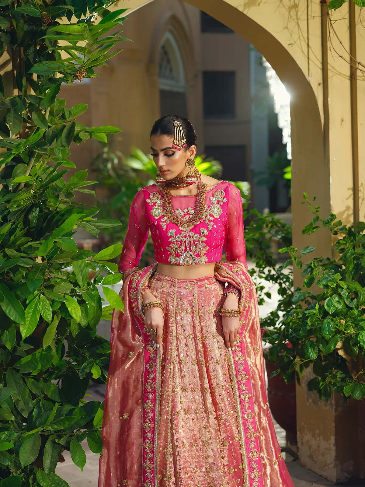 Pink Lehenga Choli and Dupatta Pakistani Wedding Dress
