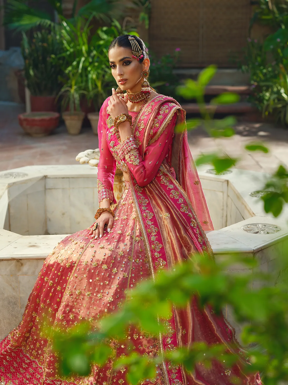 Pink Lehenga Choli and Dupatta Pakistani Wedding Dress