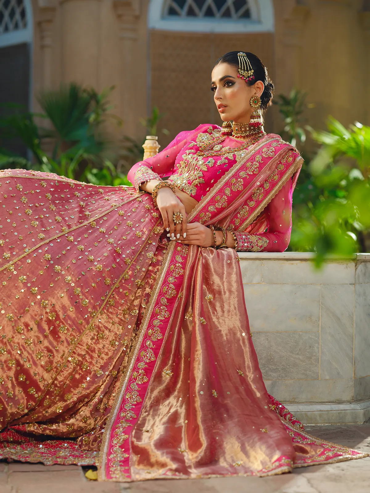 Pink Lehenga Choli and Dupatta Pakistani Wedding Dress