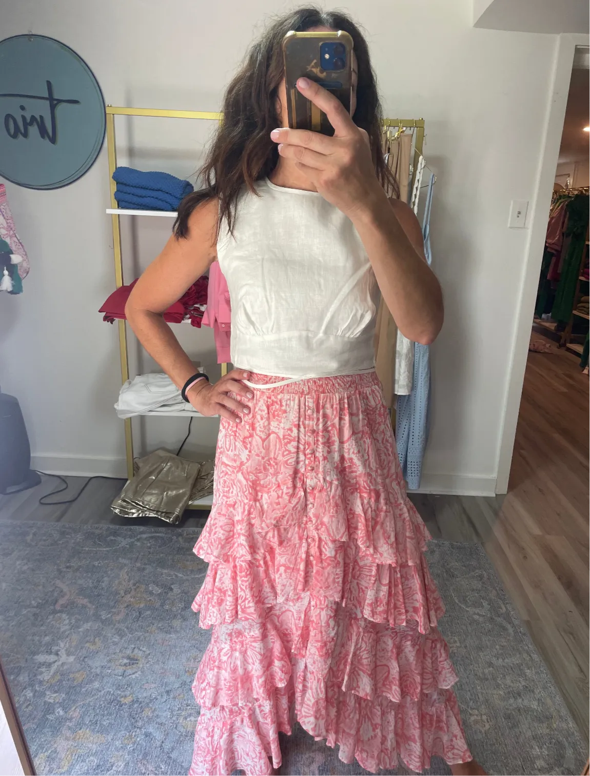 Pink Rose Print Maxi Skirt