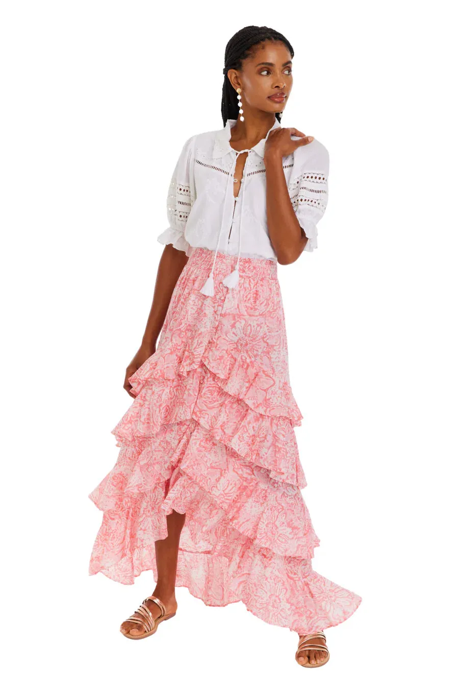 Pink Rose Print Maxi Skirt