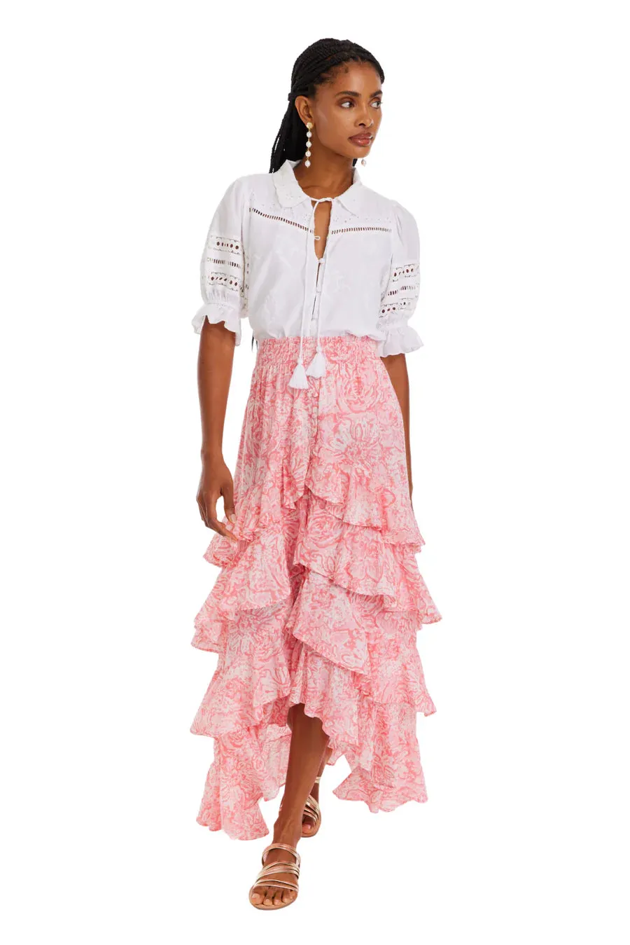 Pink Rose Print Maxi Skirt