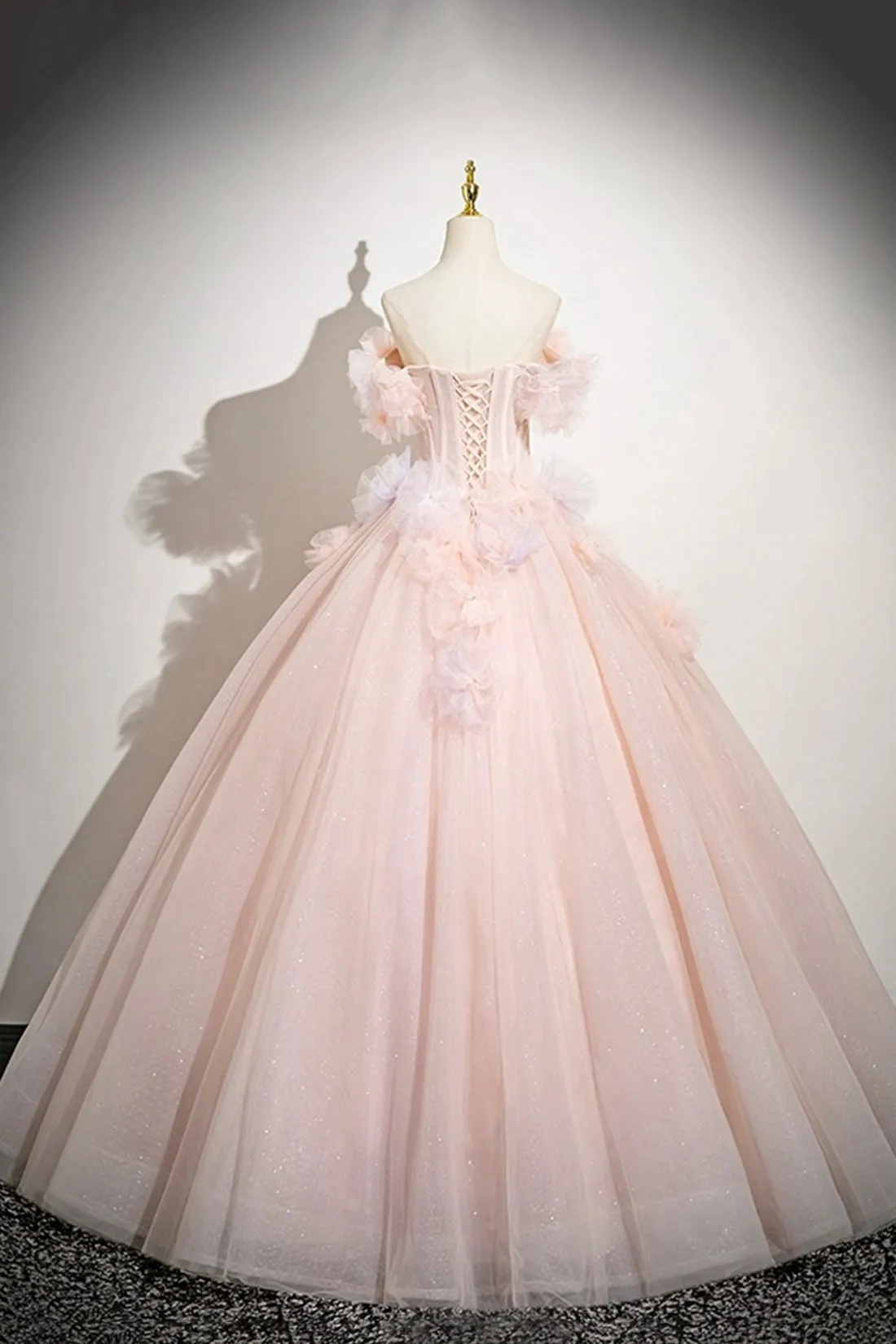 Pink Tulle Floor Length Prom Dress, Beautiful A-Line Off the Shoulder Party Dress