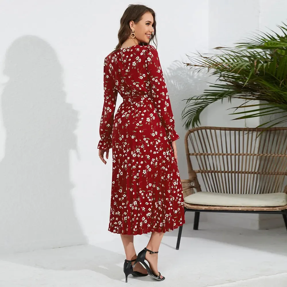 Pleated Floral Dress