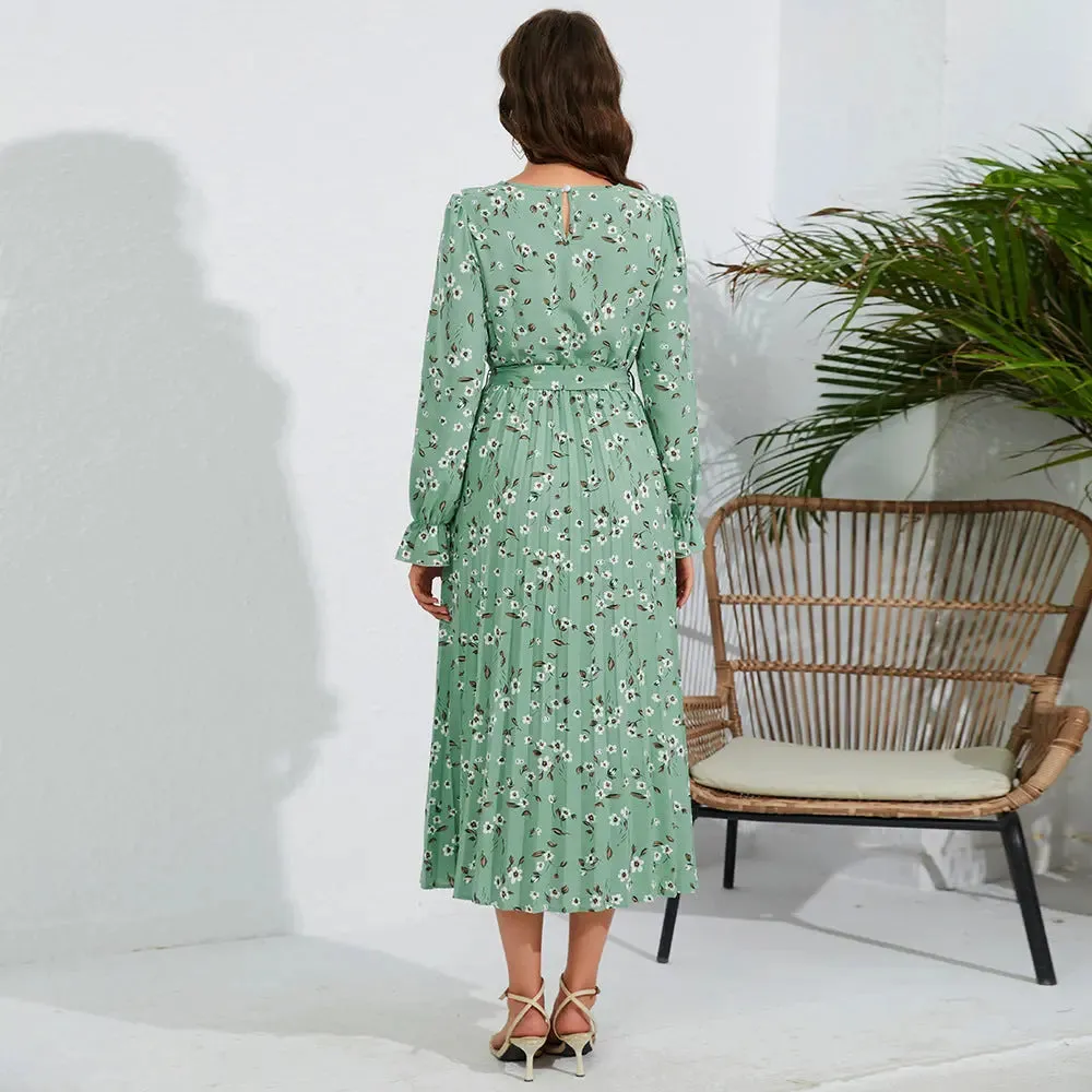 Pleated Floral Dress