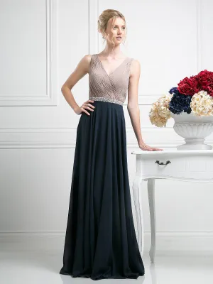 Pleated Long V-Neck Dress by Cinderella Divine 1968