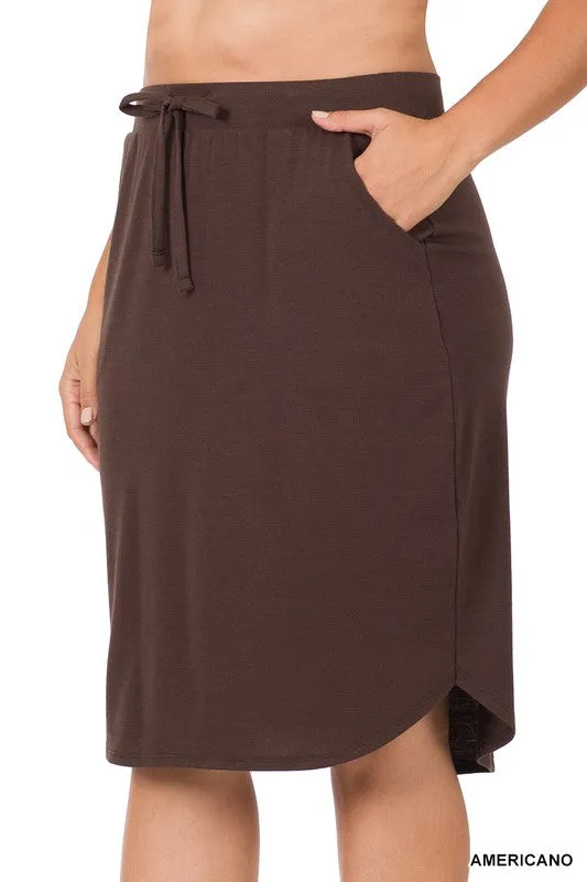 PLUS SELF TIE TULIP HEM SKIRT WITH SIDE POCKETS