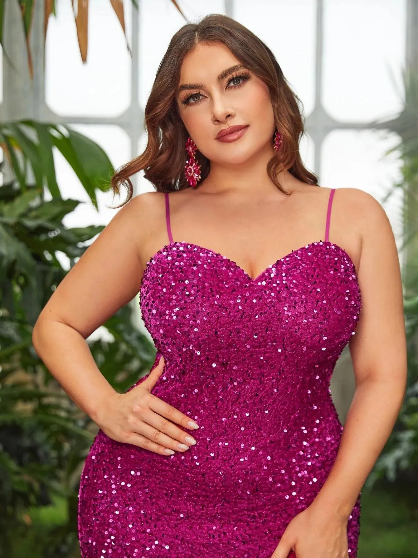 Plus Spaghetti Strap Sequin Mermaid Dress