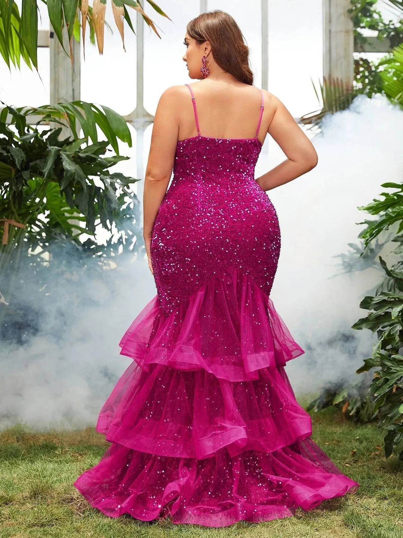 Plus Spaghetti Strap Sequin Mermaid Dress