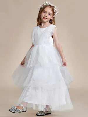 Princess Style Layered Cake Long Tulle Flower Girls Dress