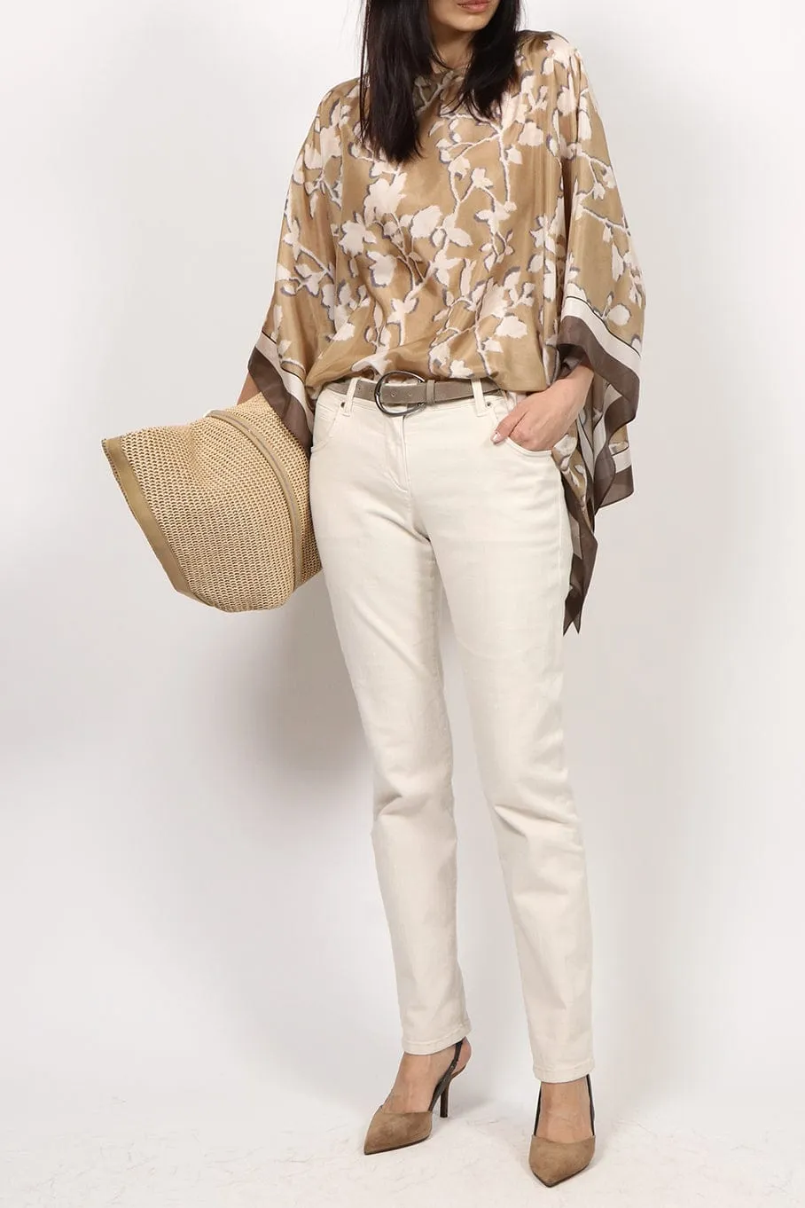 Printed Poncho With Monili Detail