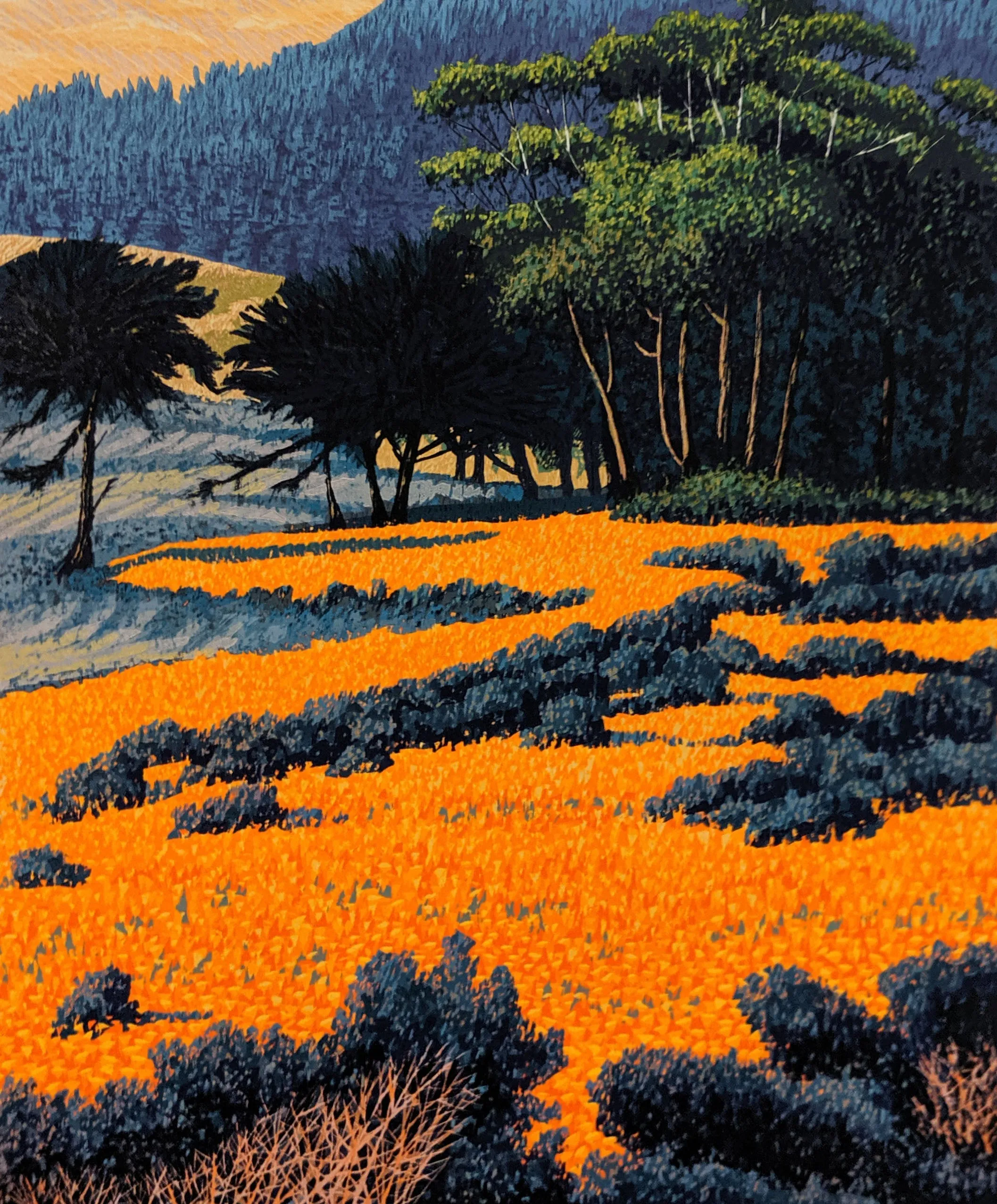 "Carmel Poppies" by Gordon Mortensen - Limited Edition Reduction Woodcut Print