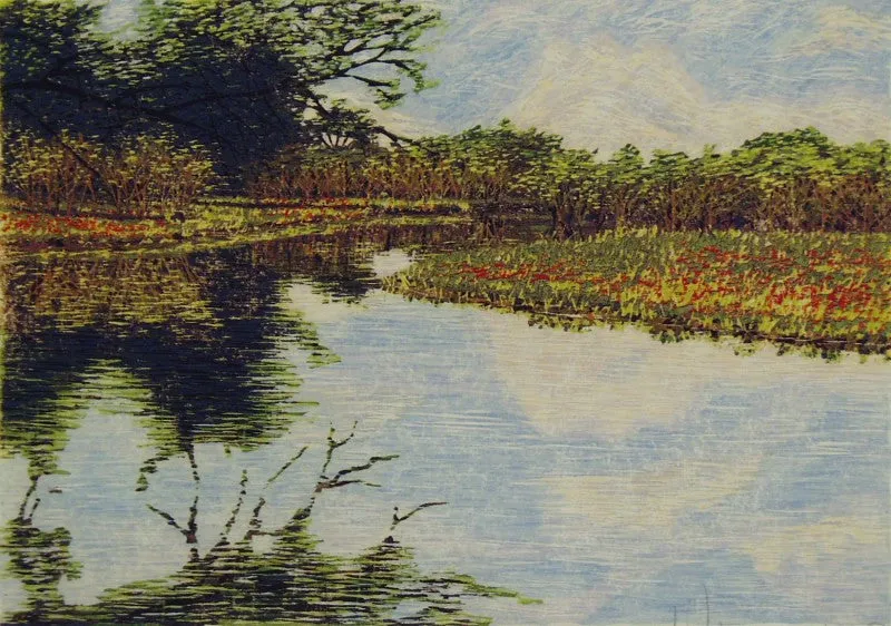"Crystal Pond" by Gordon Mortensen - Limited Edition Landscape Reduction Woodblock Print