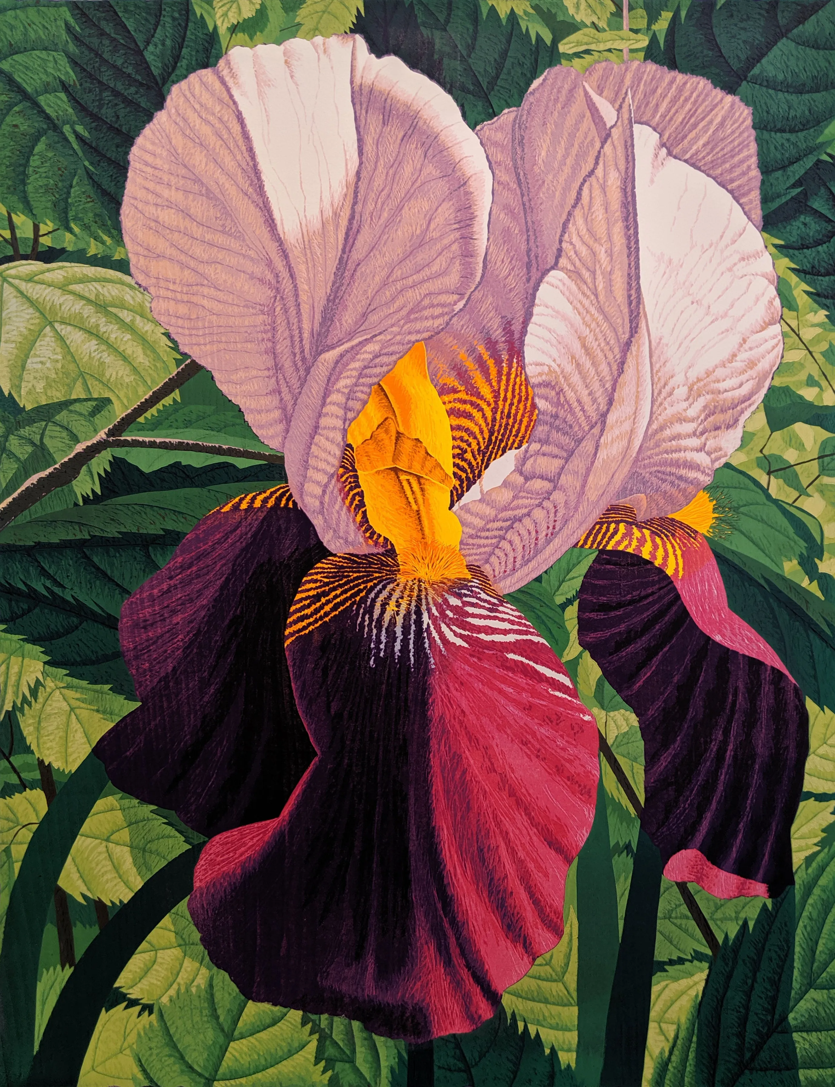 "Double Iris" by Gordon Mortensen - Limited Edition Reduction Woodcut Print