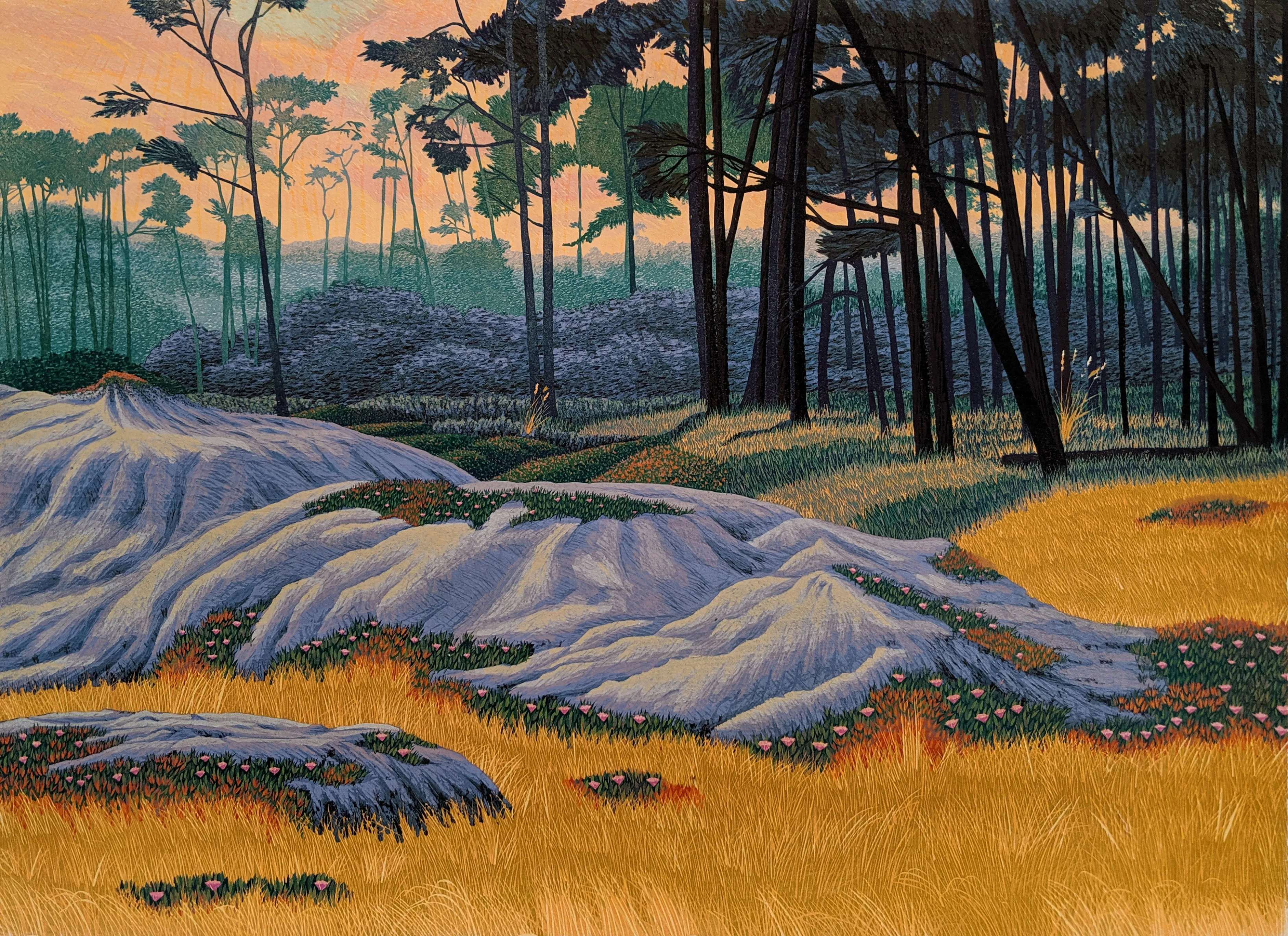 "Dunes At Spanish Bay" by Gordon Mortensen - Limited Edition Reduction Woodcut Print
