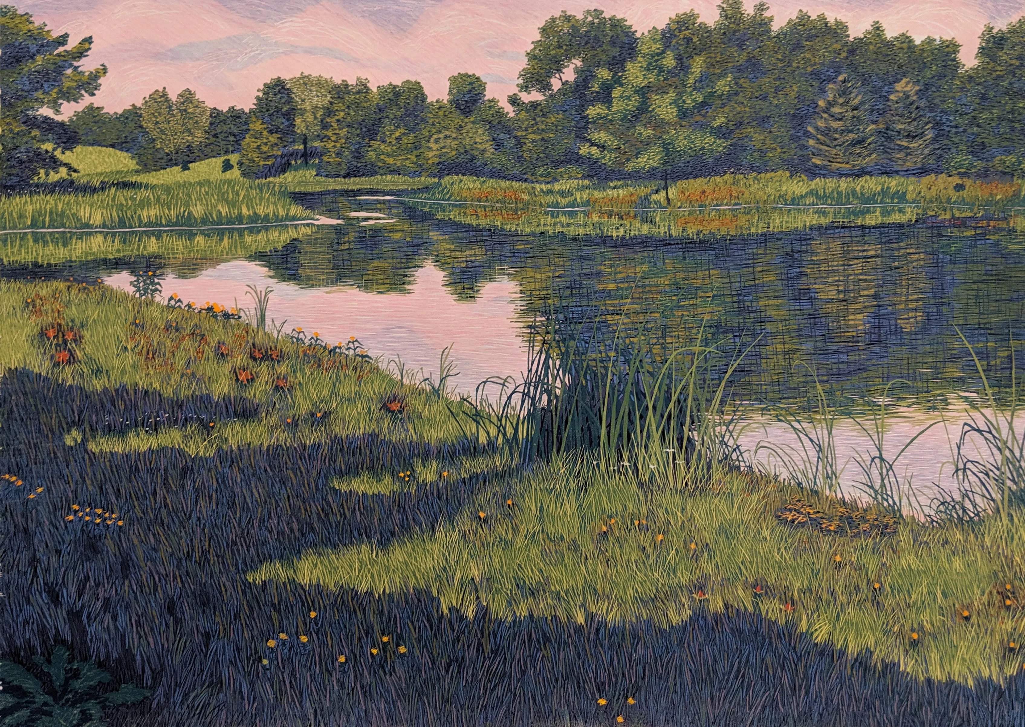 "Green Mountain Lake" by Gordon Mortensen - Limited Edition Landscape Reduction Woodblock Print
