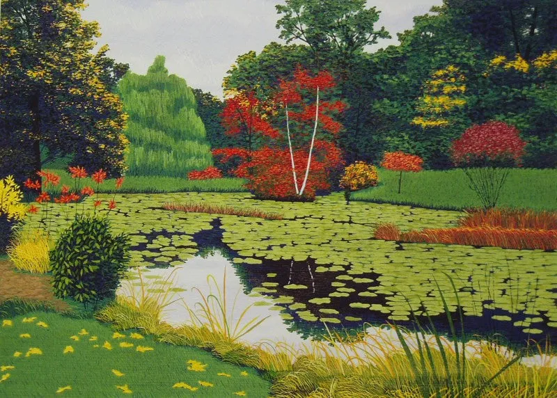 "October, Paramecium Pond" by Gordon Mortensen - Limited Edition Wellesley Landscape Reduction Woodblock Print