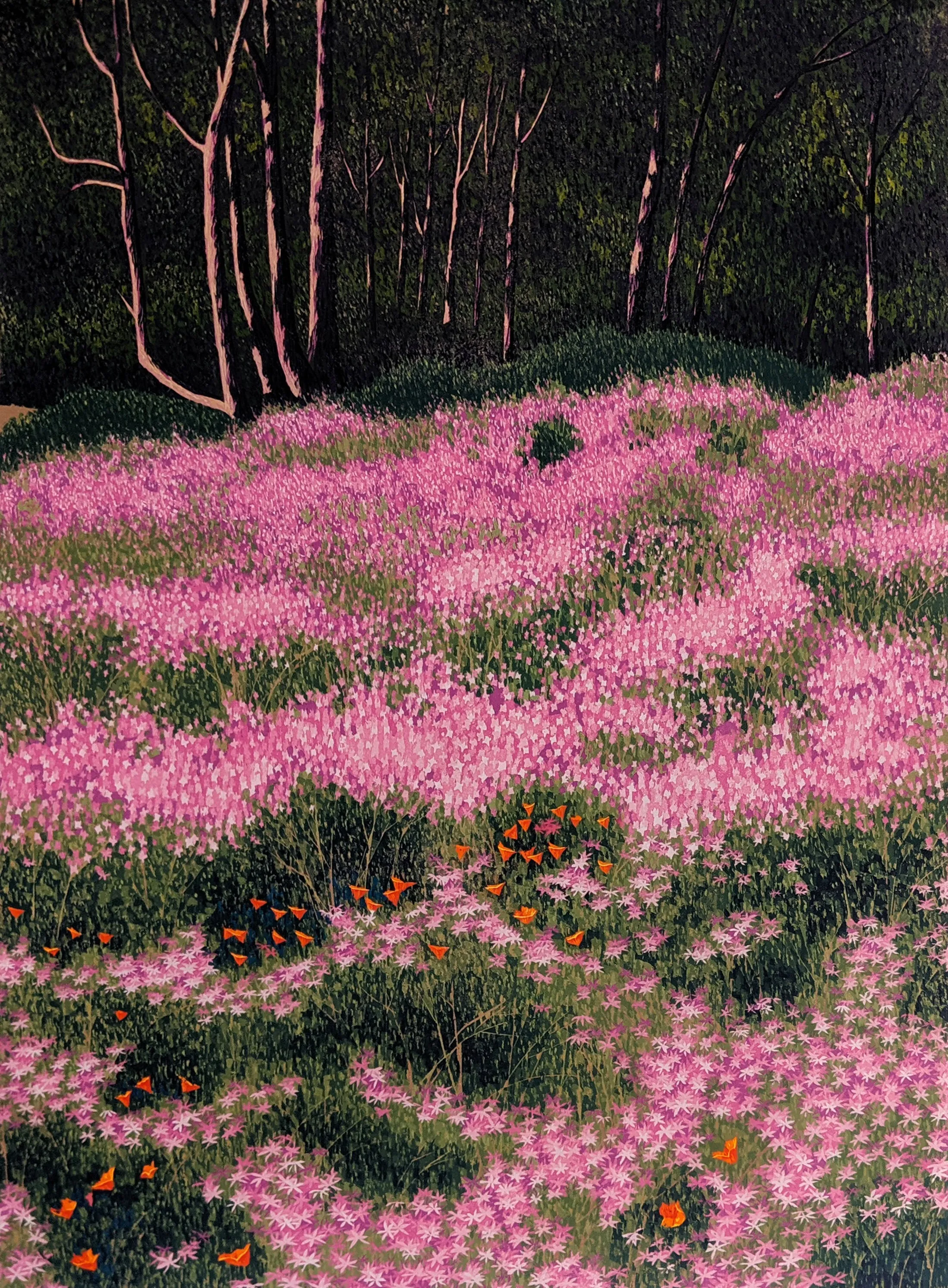 "Wild Phlox" by Gordon Mortensen - Limited Edition Landscape Reduction Woodcut Print