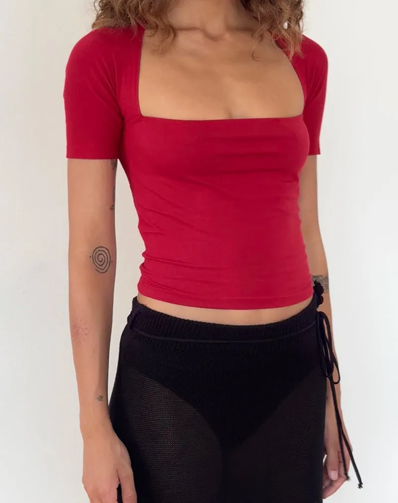 Requa Short Sleeve Square Neck Top in Adrenaline Red