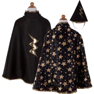 Reversible Wizard Cape & Hat, Black/Gold, Size 4-6