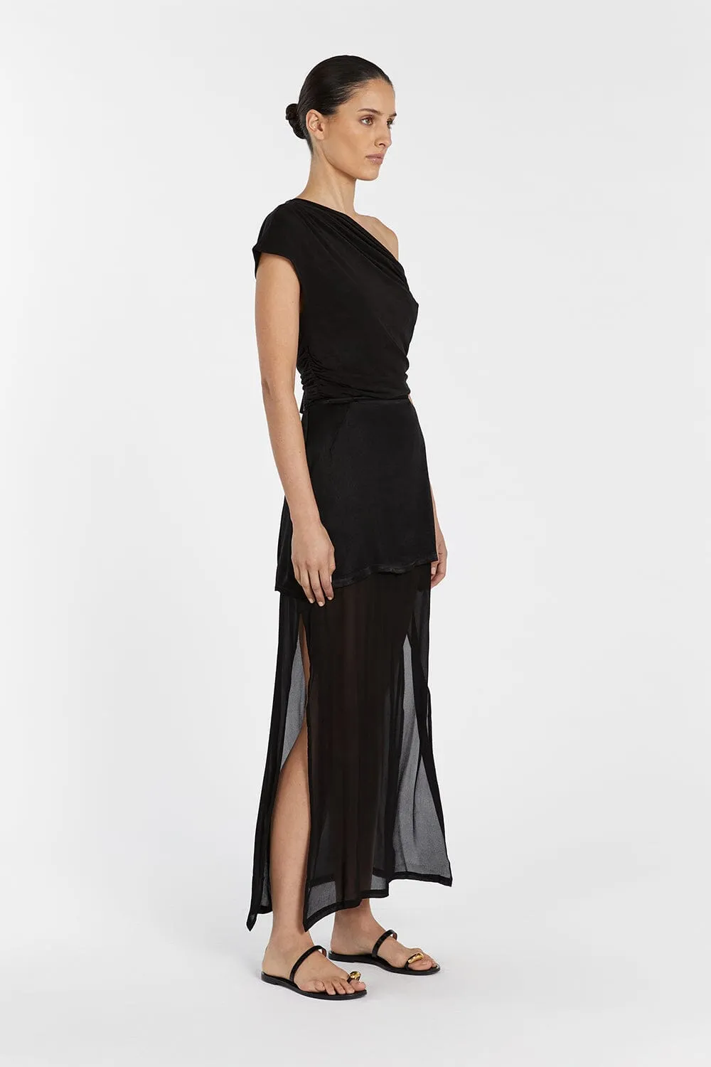 ROBBIE BLACK LAYERED MIDI SKIRT